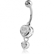 RHODIUM PLATED BRASS CRYSTALINE JEWELLED NAVEL BANANA - HEART PIERCING