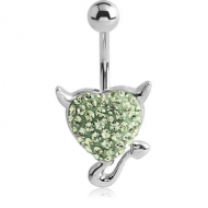 RHODIUM PLATED BRASS CRYSTALINE JEWELLED NAVEL BANANA - DEVIL HEART PIERCING