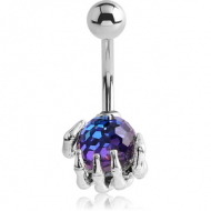 RHODIUM PLATED BRASS SWAROVSKI CRYSTALS JEWELLED NAVEL BANANA - HAND PIERCING