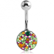 SURGICAL STEEL CUP CRYSTALINE JEWELLED HEART JEWELLED NAVEL BANANA
