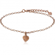 COFFEE PVD COATED SURGICAL STEEL OVAL ROLLO CHAIN ANKLET WITH CHARM - LEAF