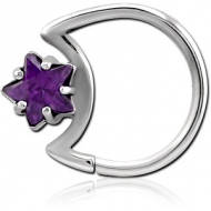 SURGICAL STEEL JEWELLED OPEN MOON SEAMLESS RING PIERCING