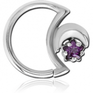 SURGICAL STEEL JEWELLED OPEN MOON SEAMLESS RING PIERCING