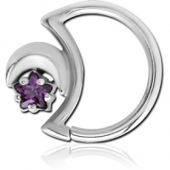 SURGICAL STEEL JEWELLED OPEN MOON SEAMLESS RING