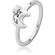 SURGICAL STEEL JEWELLED SEAMLESS RING - CRESCENT AND STAR