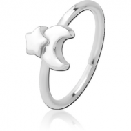 SURGICAL STEEL SEAMLESS RING - CRESCENT AND STAR PIERCING