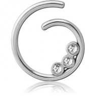 SURGICAL STEEL JEWELLED SEAMLESS RING - G WITH 3 GEMS PIERCING