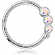 SURGICAL STEEL JEWELLED SEAMLESS RING - LEFT - TRIPLE GEM PIERCING