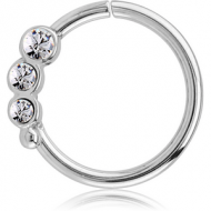 SURGICAL STEEL JEWELLED SEAMLESS RING - RIGHT - TRIPLE GEM PIERCING