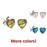 SURGICAL STEEL SYNTHETIC MOTHER OF PEARL HEART EAR STUDS PAIR