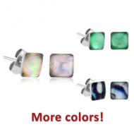 PAIR OF SURGICAL STEEL SYNTHETIC MOTHER OF PEARL SQUARE EAR STUDS