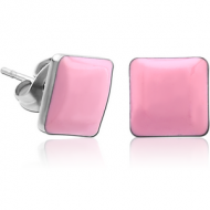 PAIR OF SURGICAL STEEL SQUARE CUP ENAMEL EAR STUDS
