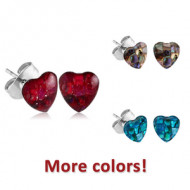 SURGICAL STEEL SYNTHETIC MOTHER OF PEARL MOSAIC HEART CUP EAR STUDS PAIR