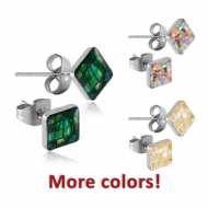 PAIR OF SURGICAL STEEL SYNTHETIC MOTHER OF PEARL MOSAIC SQUARE CUP EAR STUDS