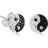 PAIR OF SURGICAL STEEL VALUE CRYSTALINE JEWELLED YIN YANG EAR STUDS