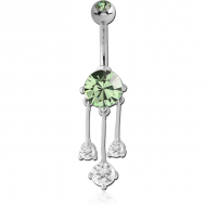 RHODIUM PLATED DOUBLE JEWELLED BUTTERFLY FASHION NAVEL BANANA PIERCING