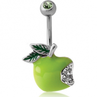 RHODIUM PLATED DOUBLE JEWELLED ENAMEL APPLE FASHION NAVEL BANANA PIERCING