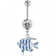 RHODIUM PLATED DOUBLE JEWELLED NAVEL BANANA WITH CHARM PIERCING