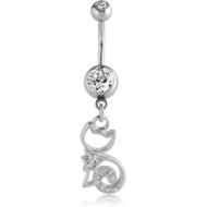 RHODIUM PLATED DOUBLE JEWELLED NAVEL BANANA WITH CHARM PIERCING