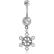 RHODIUM PLATED DOUBLE JEWELLED NAVEL BANANA WITH CHARM PIERCING