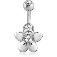 RHODIUM PLATED DOUBLE JEWELLED NAVEL BANANA PIERCING