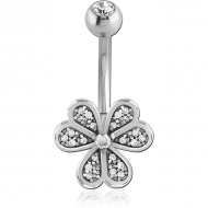RHODIUM PLATED DOUBLE JEWELLED NAVEL BANANA PIERCING