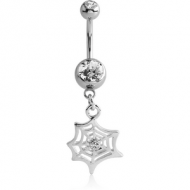 RHODIUM PLATED DOUBLE JEWELLED NAVEL BANANA WITH WEB CHARM PIERCING