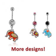 RHODIUM PLATED DOUBLE JEWELLED NAVEL BANANA WITH PICTURE CHARM PIERCING