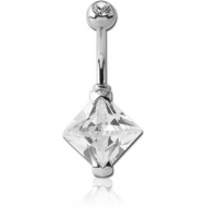 SURGICAL STEEL SQUARE 10MM CZ DOUBLE JEWELLED NAVEL BANANA