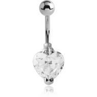 SURGICAL STEEL HEART 10MM CZ DOUBLE JEWELLED NAVEL BANANA PIERCING