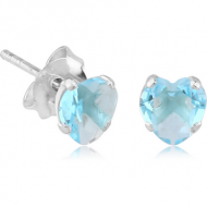 STERLING SILVER 925 JEWELLED PRONG SET HEART EAR STUDS PAIR