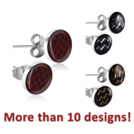 STERLING SILVER 925 CARBON FIBER EAR STUDS PAIR