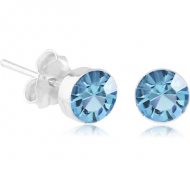 STERLING SILVER 925 JEWELLED ROUND EAR STUDS PAIR