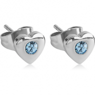 STERLING SILVER 925 HEART EAR STUDS WITH JEWEL PAIR