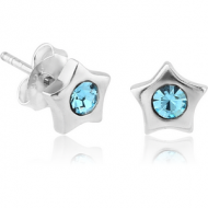 STERLING SILVER 925 STAR EAR STUDS WITH JEWEL PAIR
