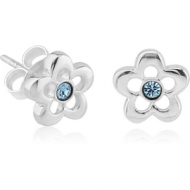 STERLING SILVER 925 FLOWER EAR STUDS WITH JEWEL PAIR