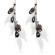 SURGICAL STEEL EARRINGS WITH DANGLING LONG FEATHER