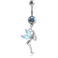 SURGICAL STEEL JEWELLED NAVEL BANANA WITH FAIRY CHARM PIERCING