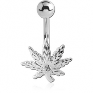 SURGICAL STEEL JEWELLED NAVEL BANANA - MARIJUANA LEAF PIERCING