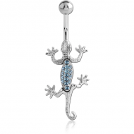 SURGICAL STEEL JEWELLED MOVING LIZARD NAVEL BANANA PIERCING