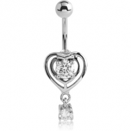 SURGICAL STEEL PRONG SET HEART JEWELLED NAVEL BANANA PIERCING