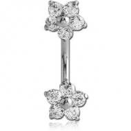 SURGICAL STEEL DOUBLE JEWELLED FLOWERS NAVEL BANANA PIERCING
