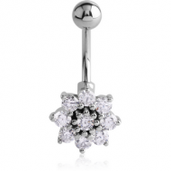 SURGICAL STEEL JEWELLED FLOWER NAVEL BANANA PIERCING