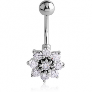 SURGICAL STEEL JEWELLED FLOWER NAVEL BANANA