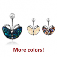 SURGICAL STEEL SYNTHETIC MOTHER OF PEARL MOSAIC NAVEL BANANA PIERCING