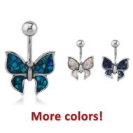 SURGICAL STEEL SYNTHETIC MOTHER OF PEARL MOSAIC NAVEL BANANA PIERCING