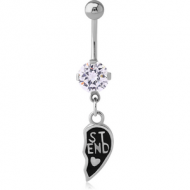 SURGICAL STEEL ROUND PRONG SET 8MM CZ JEWELLED NAVEL BANANA WITH CHARM