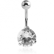 SURGICAL STEEL ROUND PRONG SET 10MM CZ JEWELLED NAVEL BANANA PIERCING