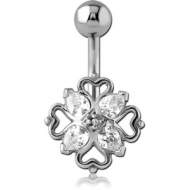 SURGICAL STEEL JEWELLED NAVEL BANANA - HEART FILIGREE PIERCING