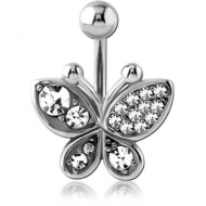 SURGICAL STEEL JEWELLED NAVEL BANANA - BUTTERFLY PIERCING